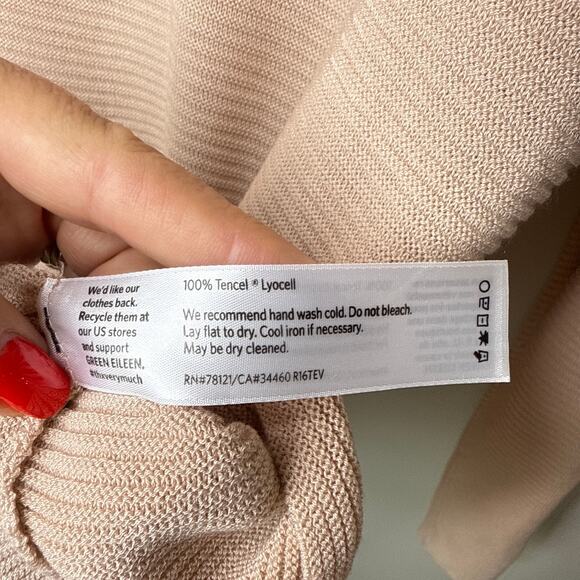 Eileen Fisher XS Tencel Long Sleeve Tan Sweater Mesh & Ribbed Detailing Minimal - Picture 7 of 7